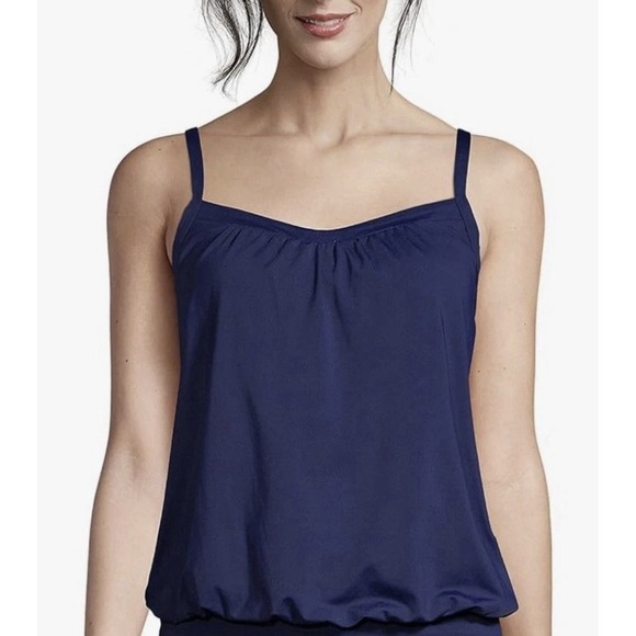 Lands' End Tops - Lands End Womens 8 Blouson Tummy Hiding Tankini Top Swimsuit Blue Shelf Bra NWT‎
